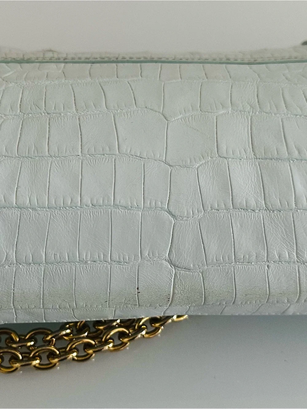 Lauren Ralph Lauren Light Blue Croc-Embossed Clutch with Gold Hardware